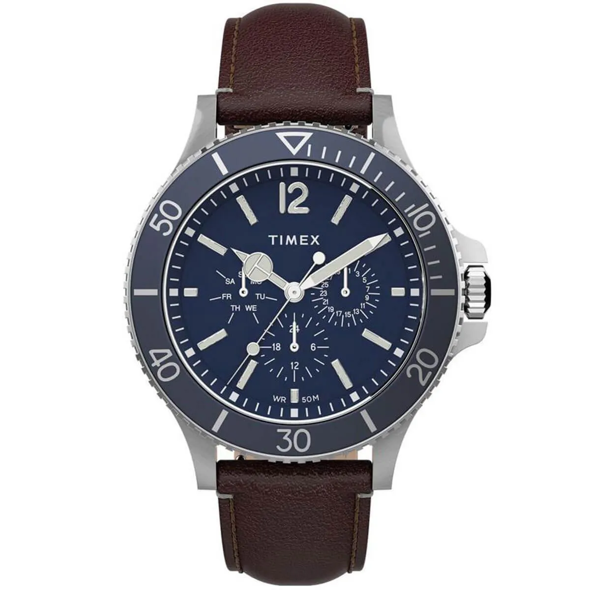 Timex Men's Quartz Watch - Harborside Blue Dial Leather Strap | TW2U13000VQ