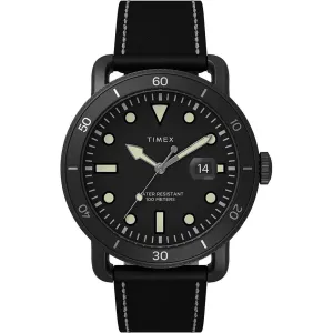 Timex Men's Quartz Watch - Port Black Dial Leather Strap | TW2U01800VQ