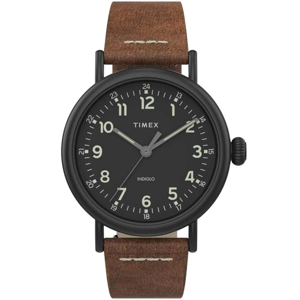 Timex Men's Quartz Watch - Standard Grey Dial Green Leather Strap | TW2T20100VQ