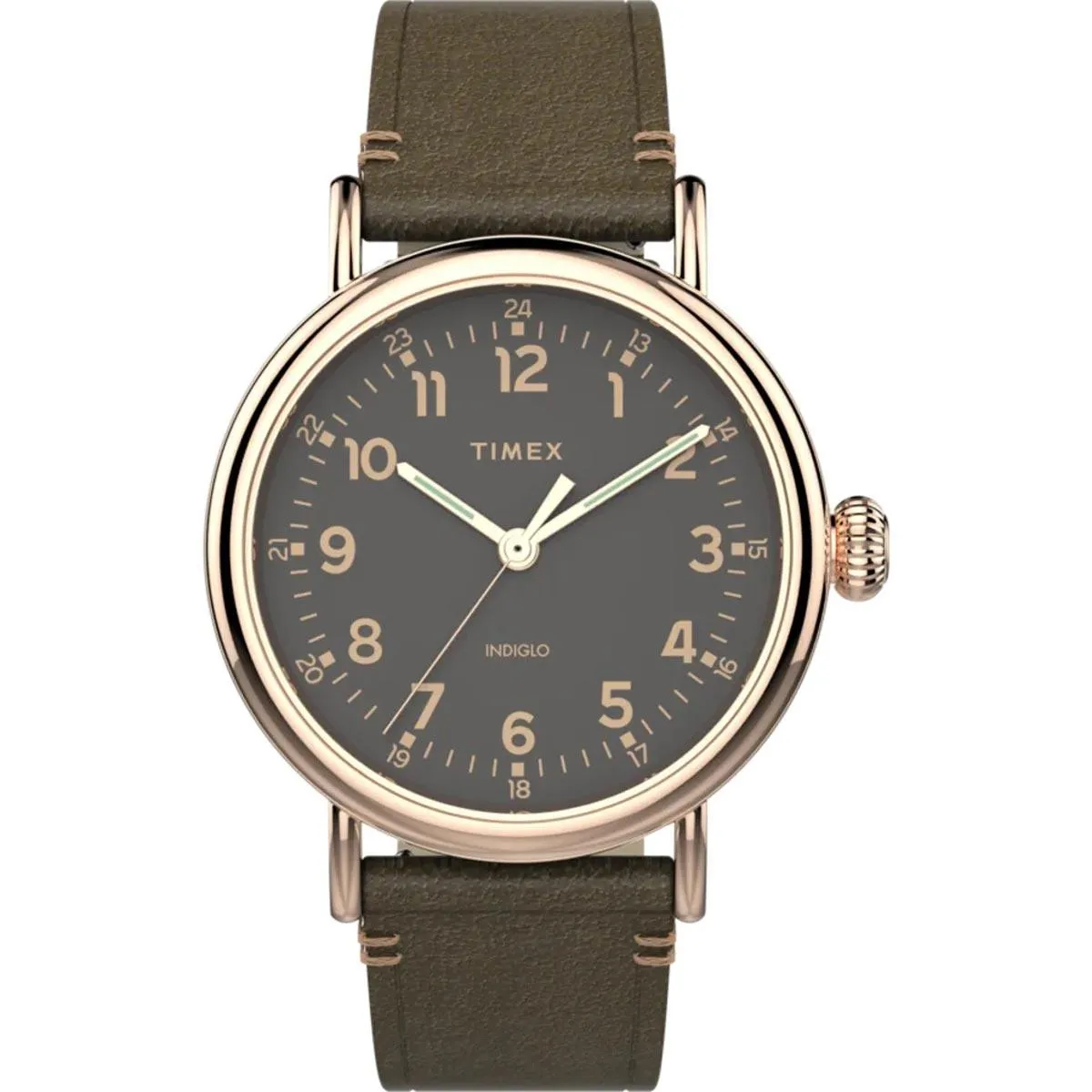 Timex Men's Quartz Watch - Standard Grey Dial Green Leather Strap | TW2U03900VQ