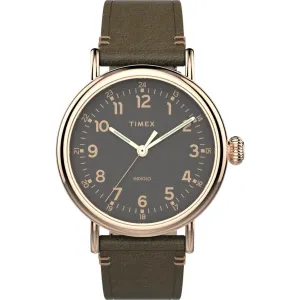 Timex Men's Quartz Watch - Standard Grey Dial Green Leather Strap | TW2U03900VQ