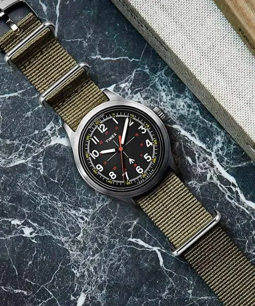 Timex Men's Quartz Watch - Todd Snyder Military Black Dial Green Strap | TW4B05800JR