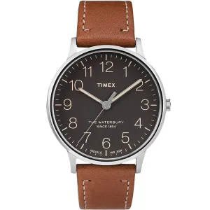 Timex Men's Quartz Watch - Waterbury Black Dial Brown Leather Strap | TW2P95800VQ