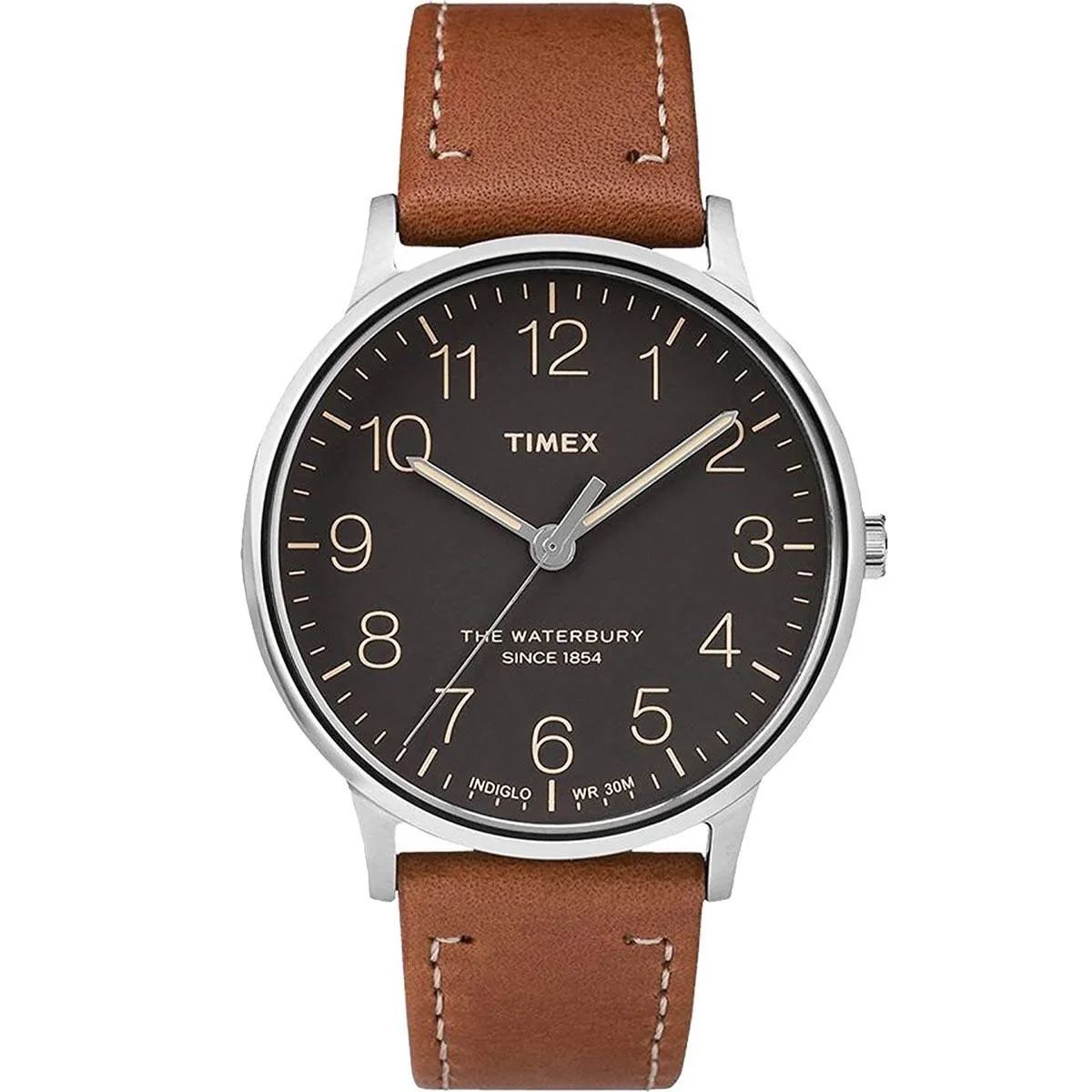 Timex Men's Quartz Watch - Waterbury Black Dial Brown Leather Strap | TW2P95800VQ