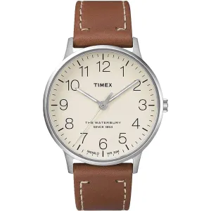 Timex Men's Quartz Watch - Waterbury Cream Dial Brown Leather Strap | TW2R25600VQ