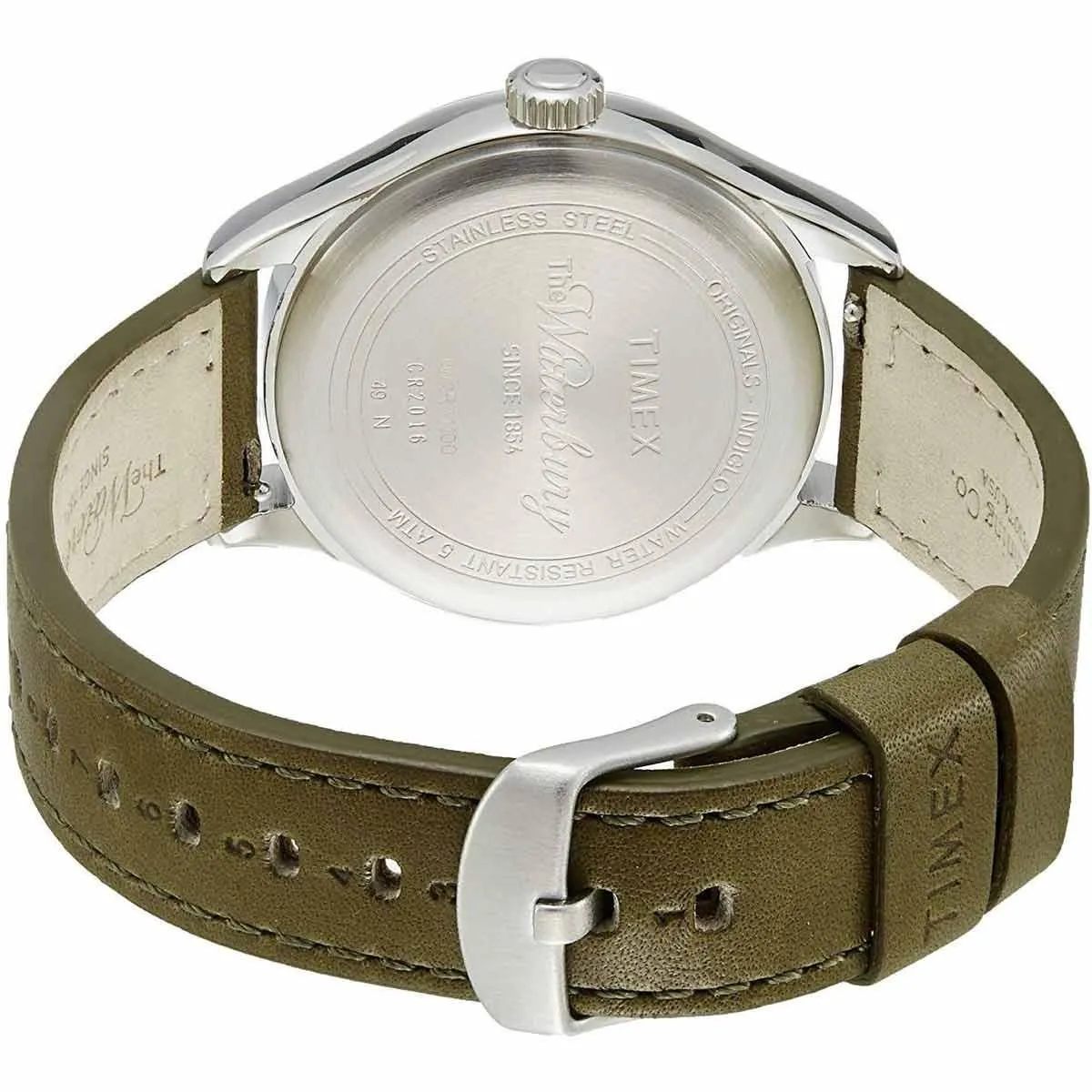 Timex Men's Quartz Watch - Waterbury Cream Dial Green Leather Strap | TW2R71100