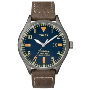 Timex Men's Quartz Watch - Waterbury Date Blue Dial Brown Leather Strap | TW2P83800