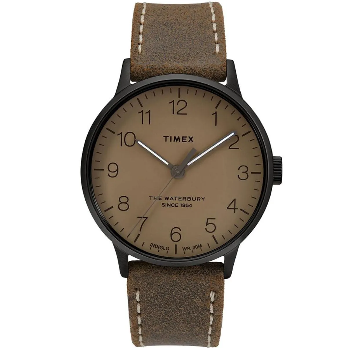 Timex Men's Quartz Watch - Waterbury Tan Dial Brown Leather Strap | TW2T27800VQ