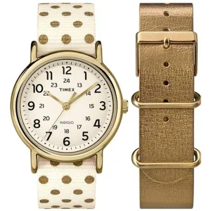 Timex Men's Quartz Watch - Weekender White & Yellow Gold Nylon Strap | TWG015200