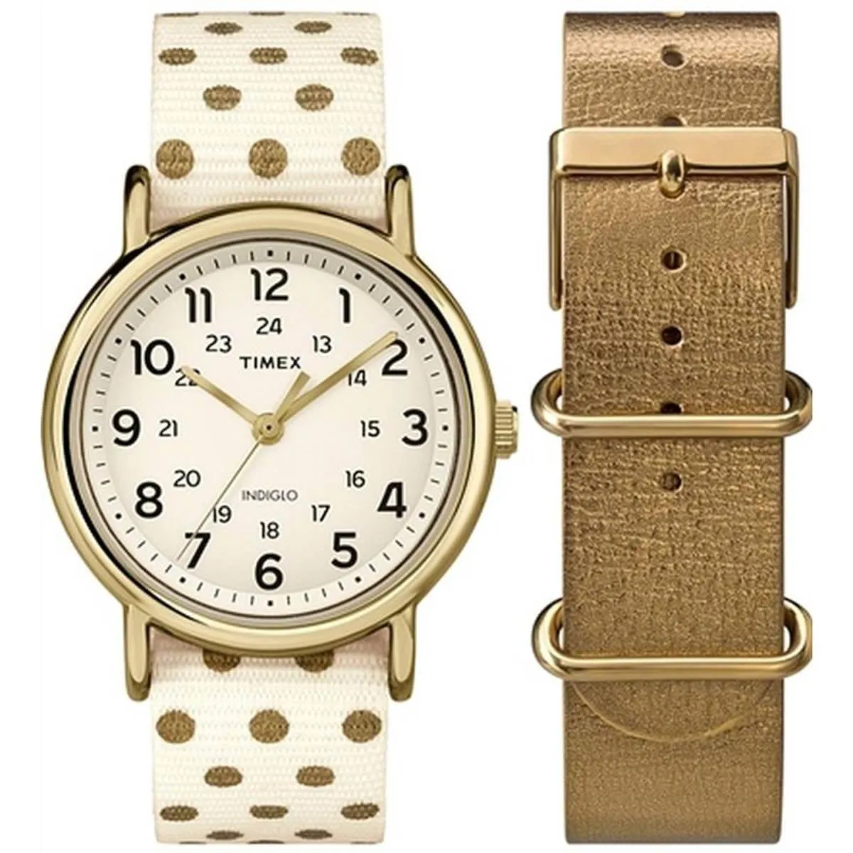 Timex Men's Quartz Watch - Weekender White & Yellow Gold Nylon Strap | TWG015200