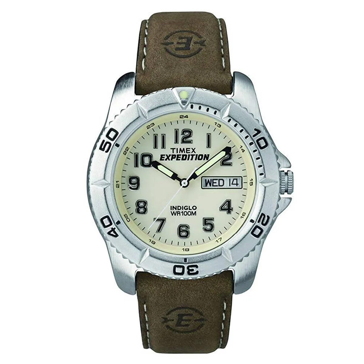 Timex Men's Strap Watch - Expedition Quartz Rotating Bezel Brown Leather | T46681JV