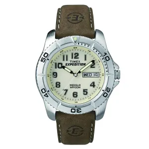 Timex Men's Strap Watch - Expedition Quartz Rotating Bezel Brown Leather | T46681JV