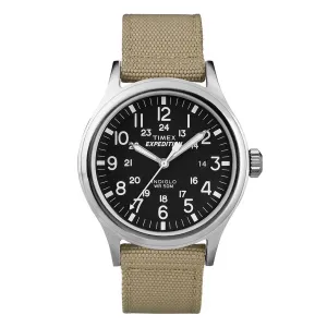 Timex Men's Strap Watch - Expedition Scout Quartz Black Dial Tan Nylon | T49962JV