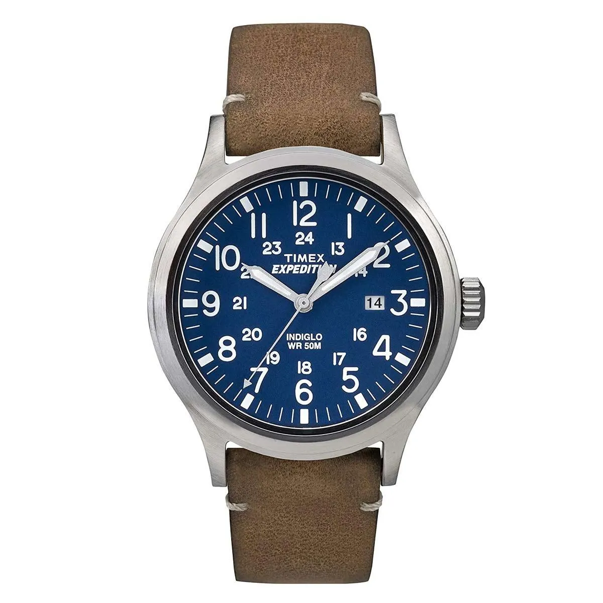 Timex Men's Strap Watch - Expedition Scout Quartz Blue Dial Tan Leather | TW4B01800JV