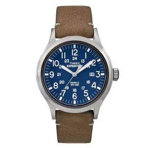 Timex Men's Strap Watch - Expedition Scout Quartz Blue Dial Tan Leather | TW4B01800JV