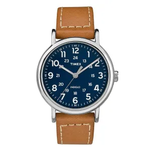 Timex Men's Strap Watch - Weekender Blue Dial Tan Leather | TW2R42500JV