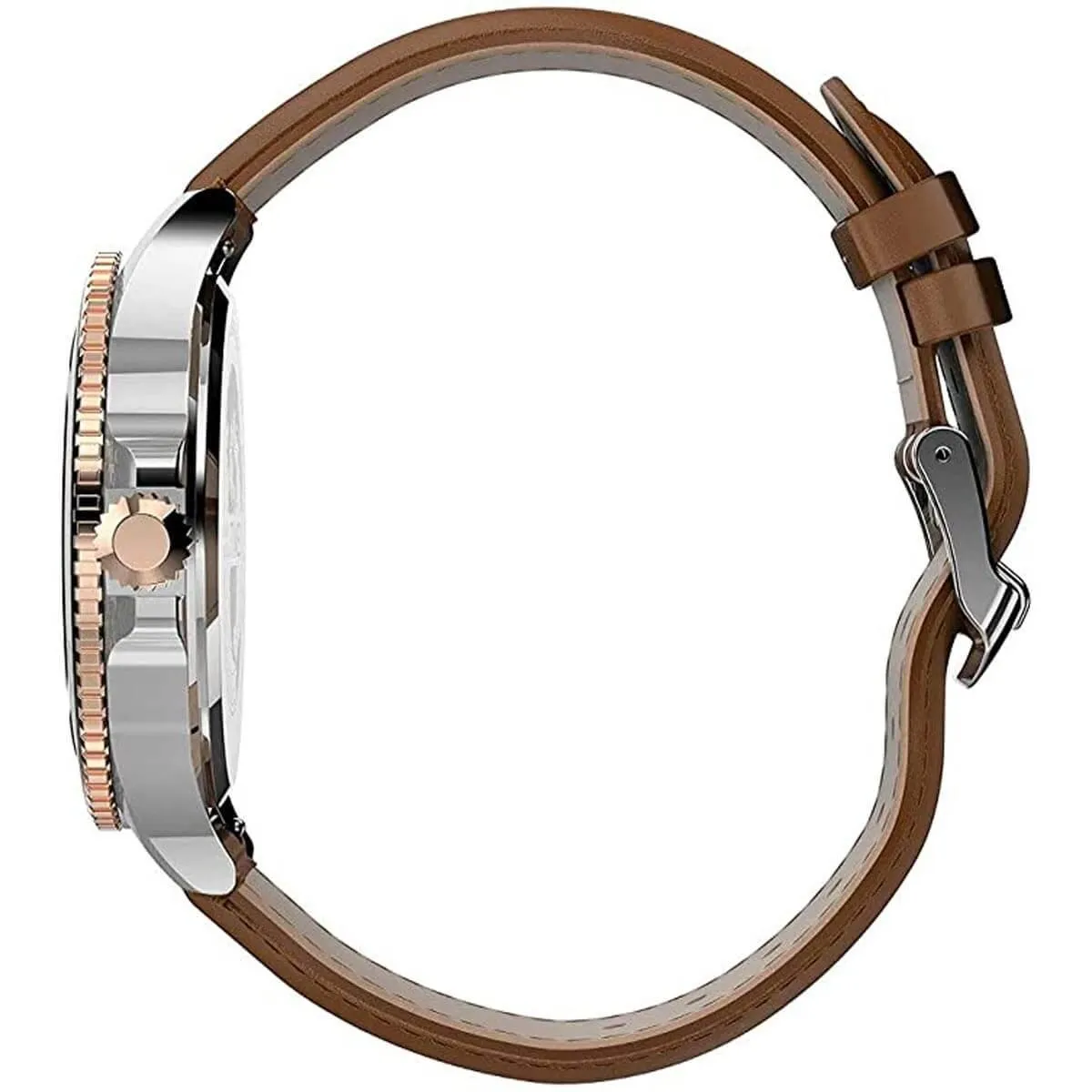 Timex Men's Watch - Harborside Rotating Bezel White Dial Brown Strap | TW2U12800VQ