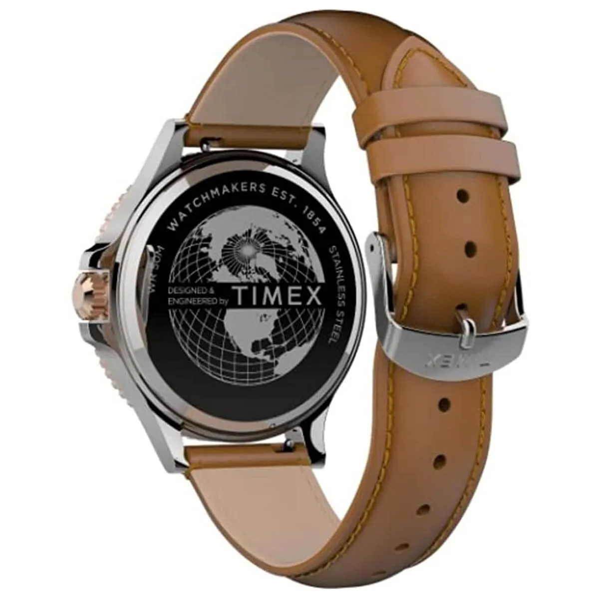 Timex Men's Watch - Harborside Rotating Bezel White Dial Brown Strap | TW2U12800VQ