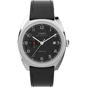 Timex Men's Watch - Marlin Automatic Date Display Black Leather Strap | TW2V62100