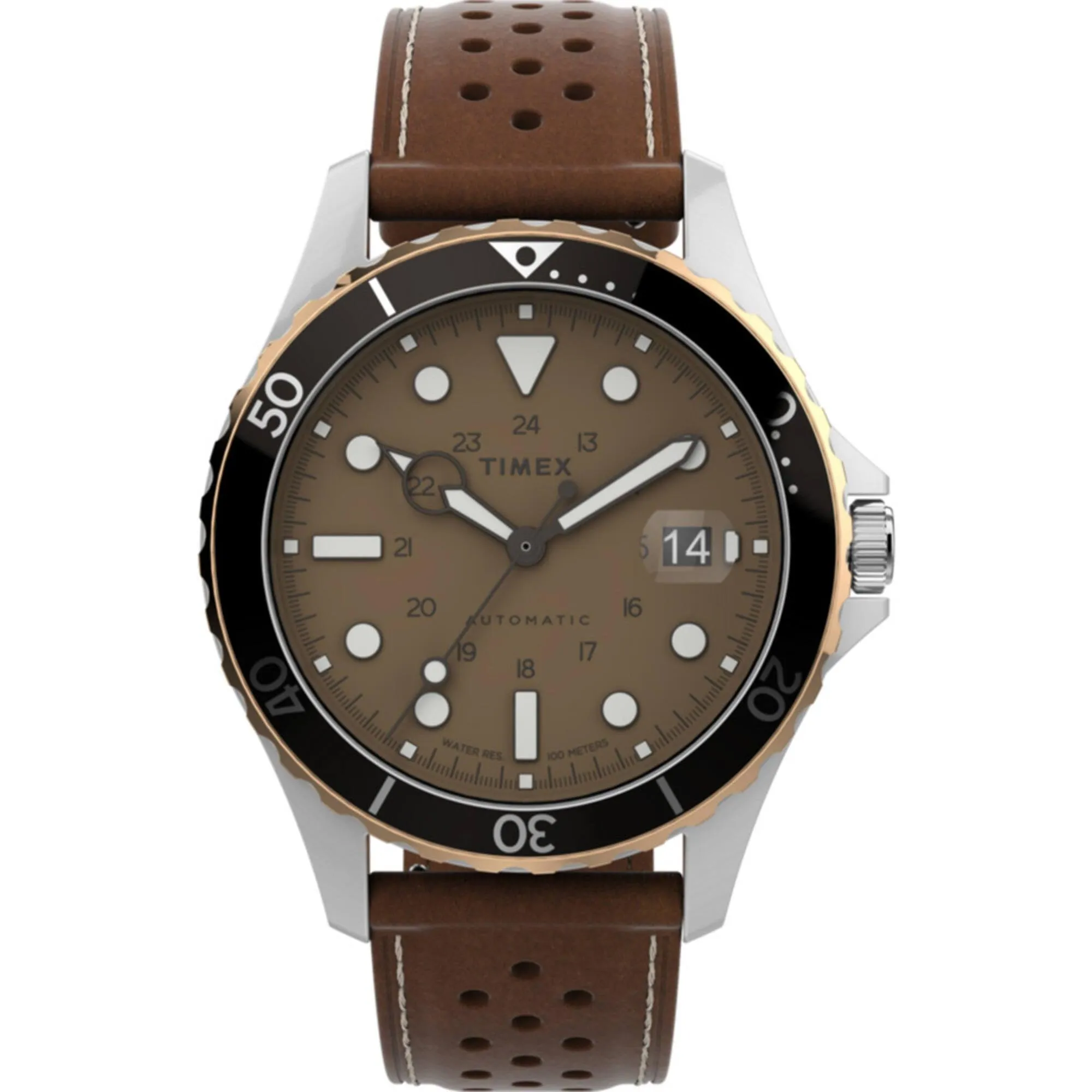 Timex Men's Watch - Navi XL Automatic Date Display Brown Leather Strap | TW2V41500ZV