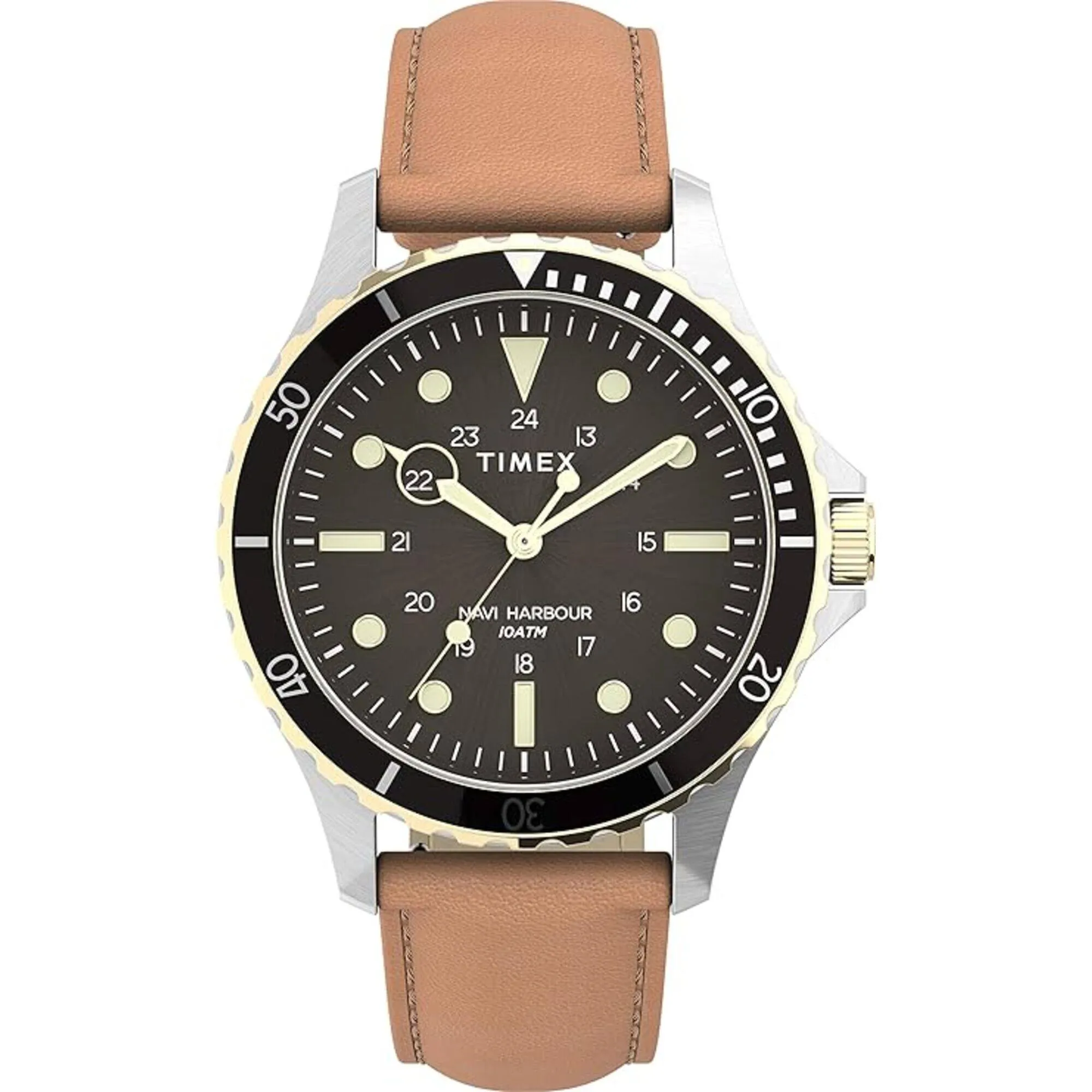 Timex Men's Watch - Navi XL Quartz Black Dial Tan Genuine Leather Strap | TW2U55600