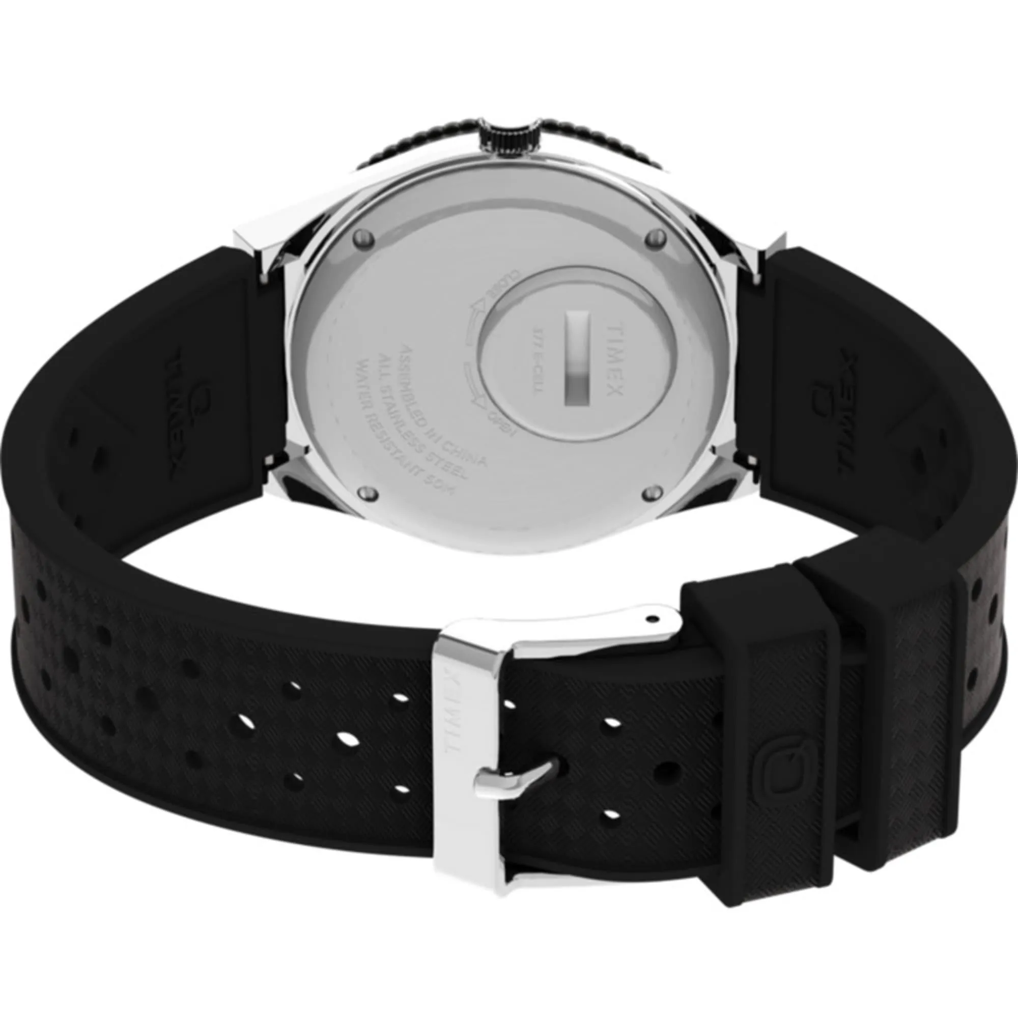Timex Men's Watch - Q Quartz Rotating Bezel Black Dial Strap Day-Date TW2V32000