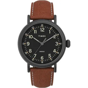 Timex Men's Watch - Standard Black Dial Brown Leather Strap Quartz | TW2U58600VQ