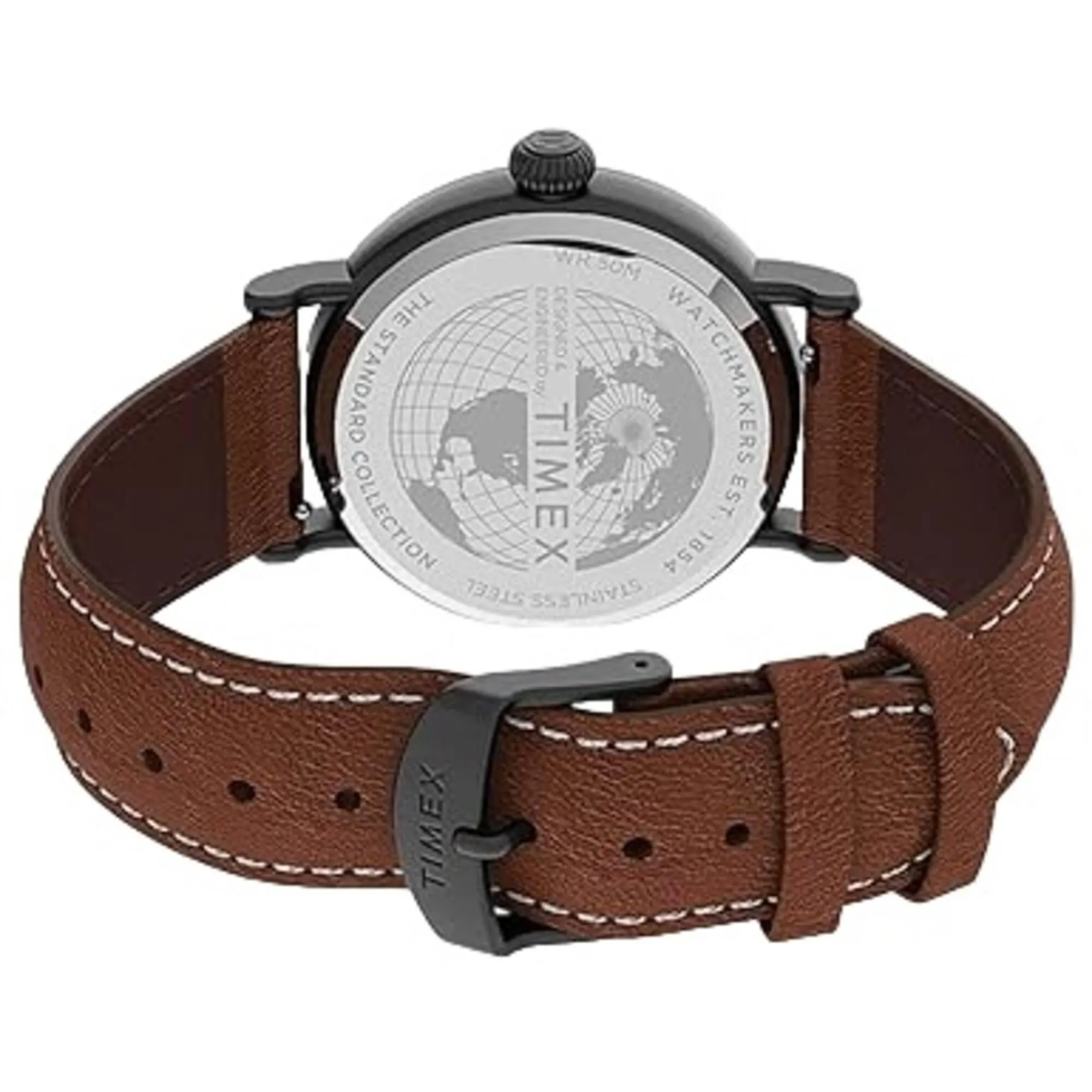 Timex Men's Watch - Standard Black Dial Brown Leather Strap Quartz | TW2U58600VQ