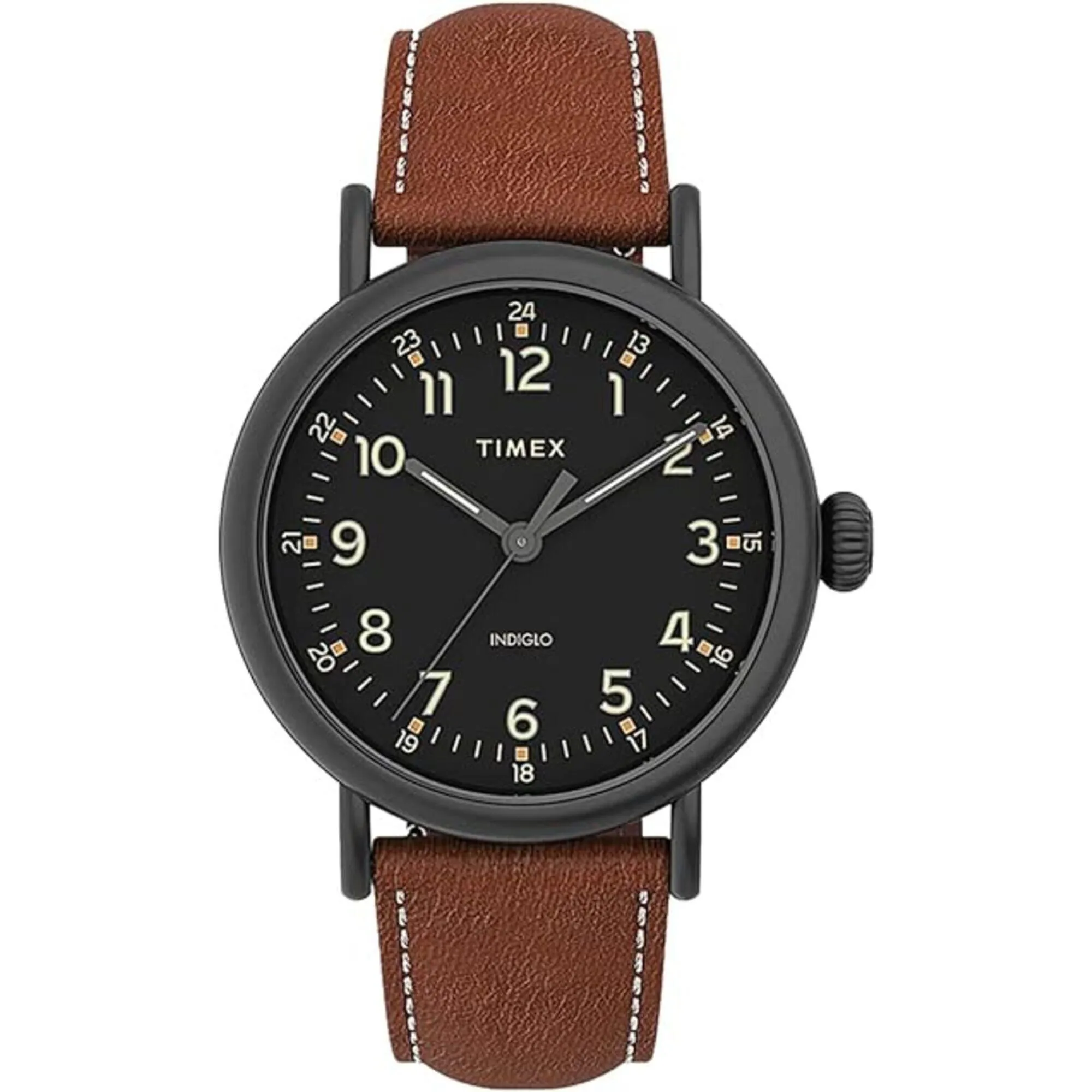 Timex Men's Watch - Standard Black Dial Brown Leather Strap Quartz | TW2U58600VQ