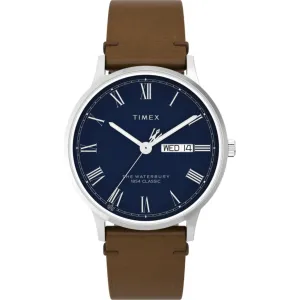 Timex Men's Watch - Waterbury Classic Blue Dial Brown Leather Strap | TW2W14900VQ