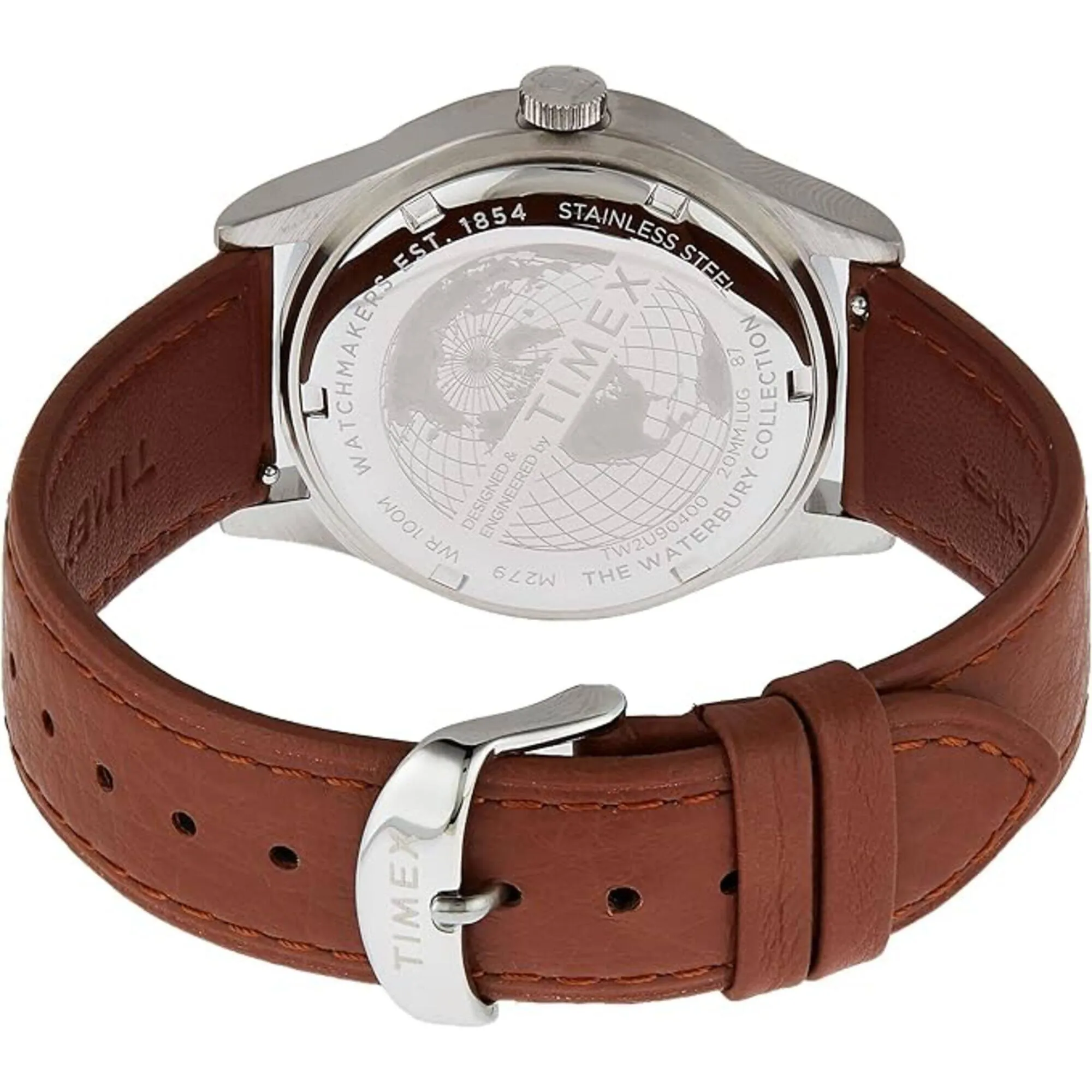 Timex Men's Watch - Waterbury Day-Date Dark Blue Dial Brown Strap | TW2U90400VQ