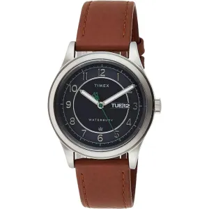 Timex Men's Watch - Waterbury Day-Date Dark Blue Dial Brown Strap | TW2U90400VQ