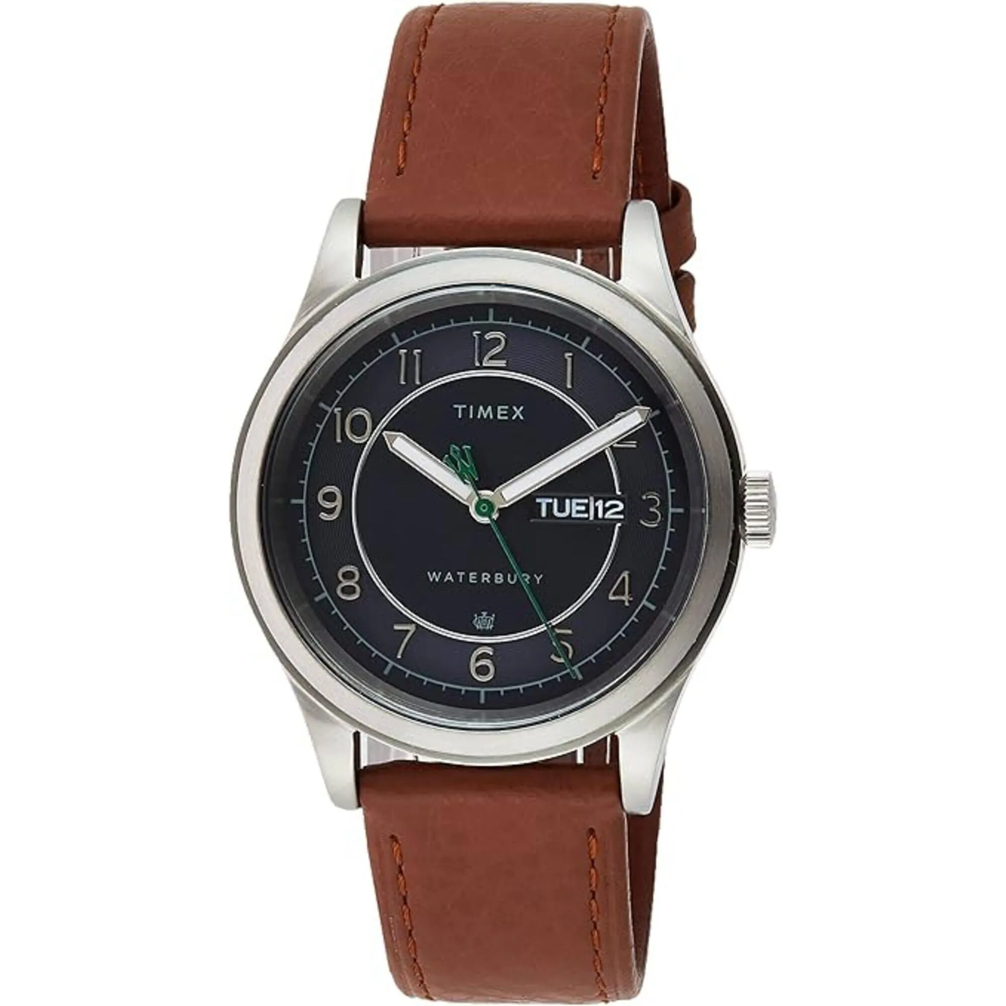 Timex Men's Watch - Waterbury Day-Date Dark Blue Dial Brown Strap | TW2U90400VQ