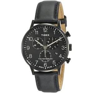 Timex Men's Watch - Waterbury Quartz Chrono Black Dial Leather Strap | TW2R71800VQ
