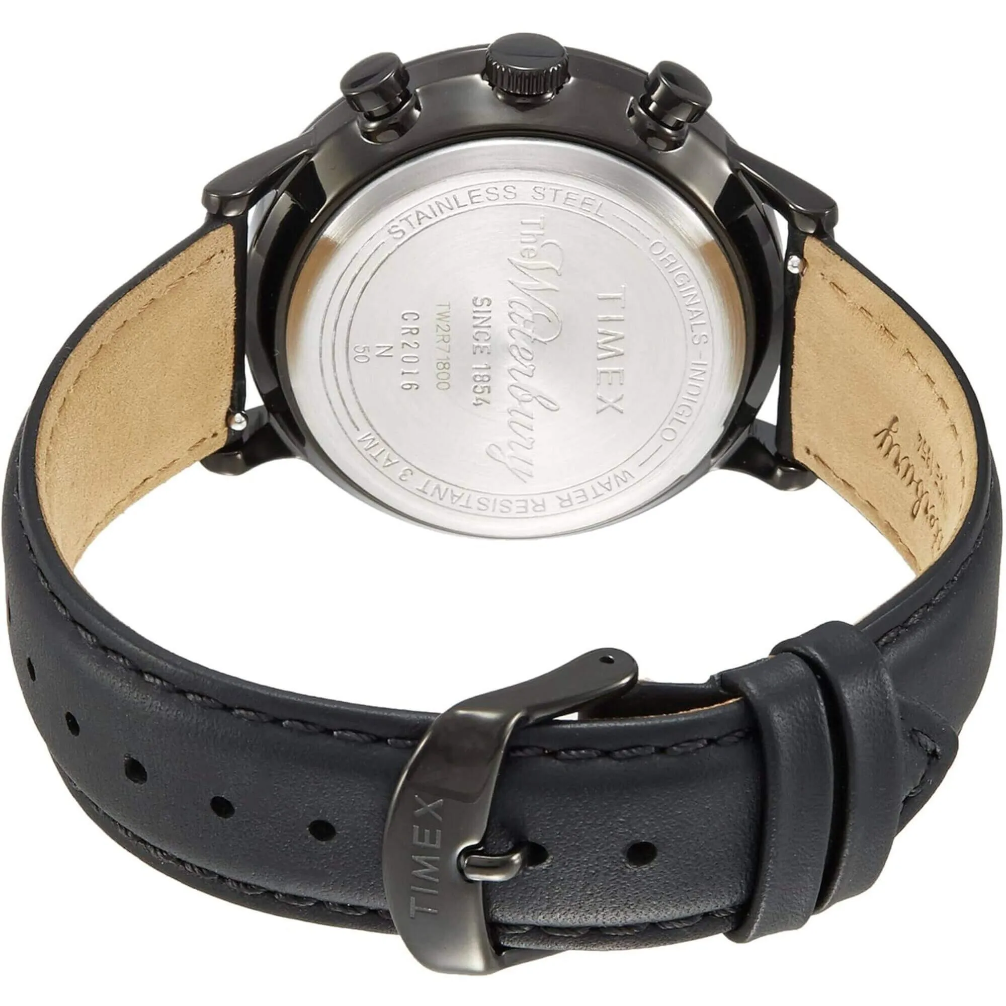Timex Men's Watch - Waterbury Quartz Chrono Black Dial Leather Strap | TW2R71800VQ
