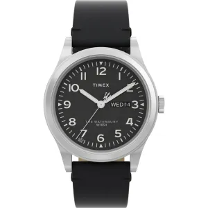 Timex Men's Watch - Waterbury Traditional Day Black Dial Leather Strap | TW2W14700VQ