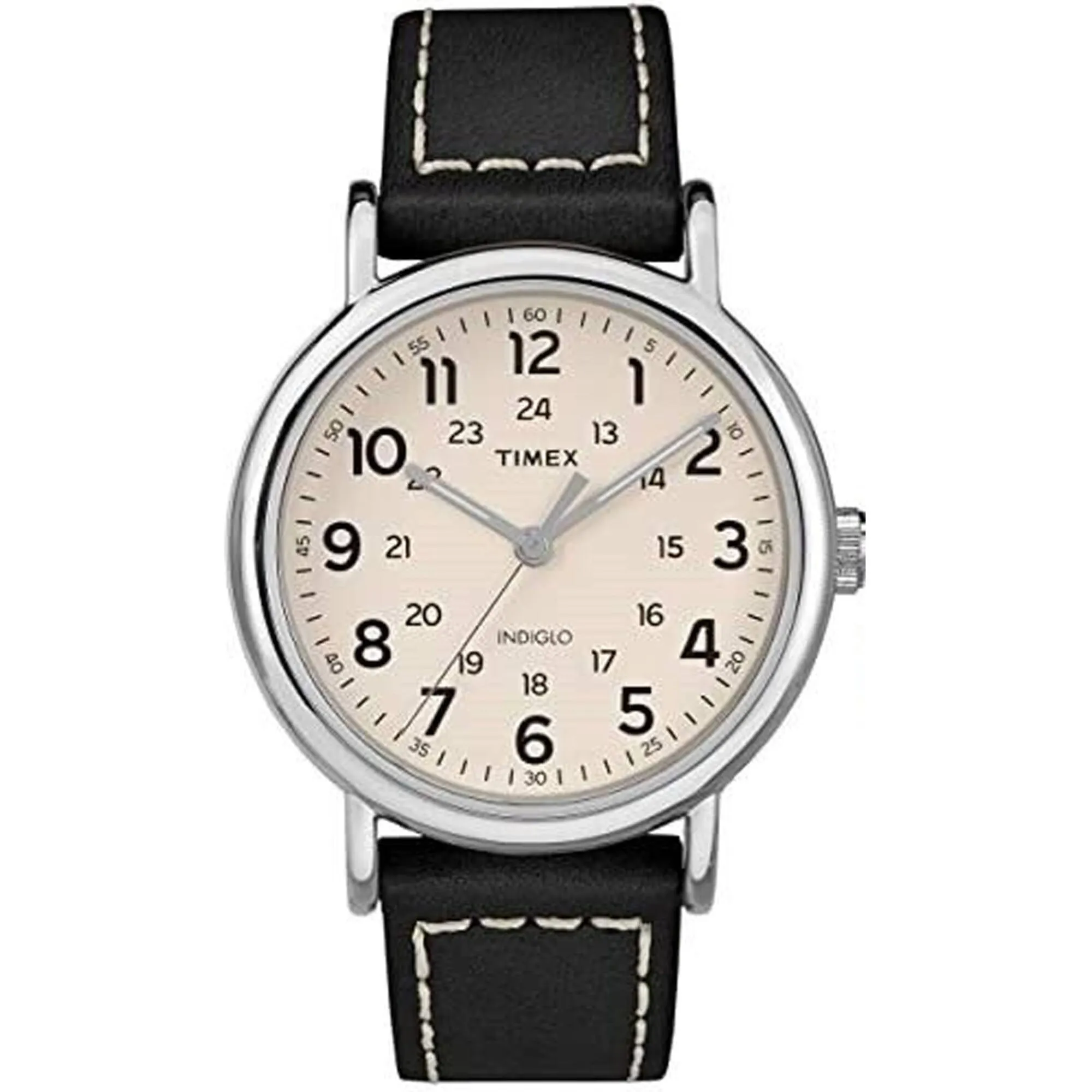 Timex Men's Watch - Weekender Silver Tone Case White Dial Leather Strap | TW2T21600