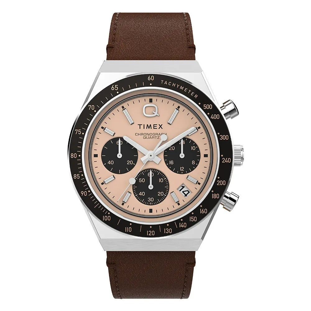 TIMEX Q TIMEX CHRONOGRAPH BROWN LEATHER STRAP WATCH TW2W51800