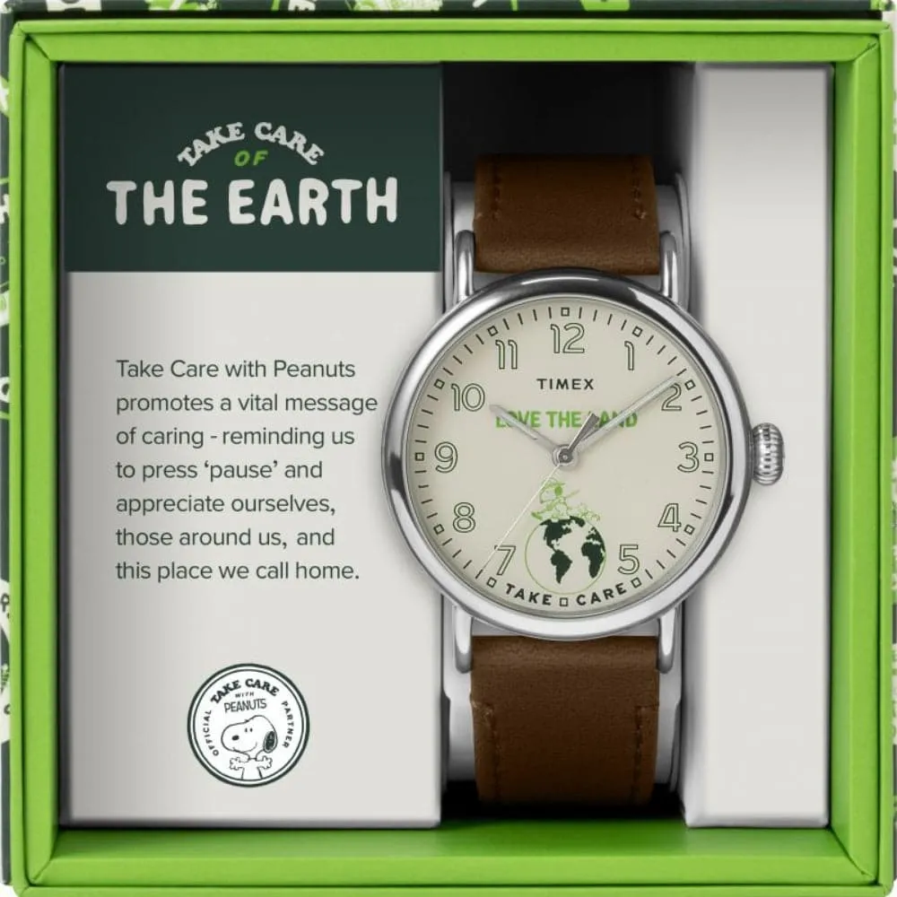 TIMEX SNOOPY TW2V32800 BROWN LEATHER MEN WATCH