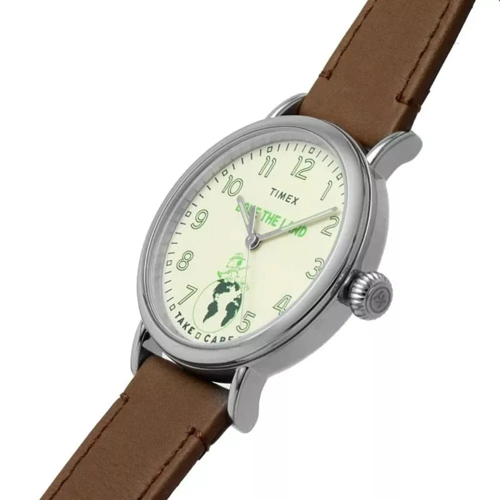 TIMEX SNOOPY TW2V32800 BROWN LEATHER MEN WATCH