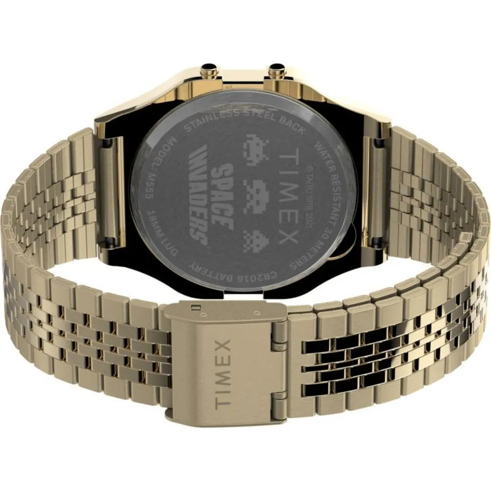 Timex Space Invaders Digital Gold Stainless Steel Strap Men Watch TW2V30100
