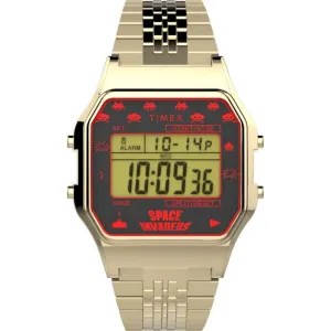 Timex Space Invaders Digital Gold Stainless Steel Strap Men Watch TW2V30100