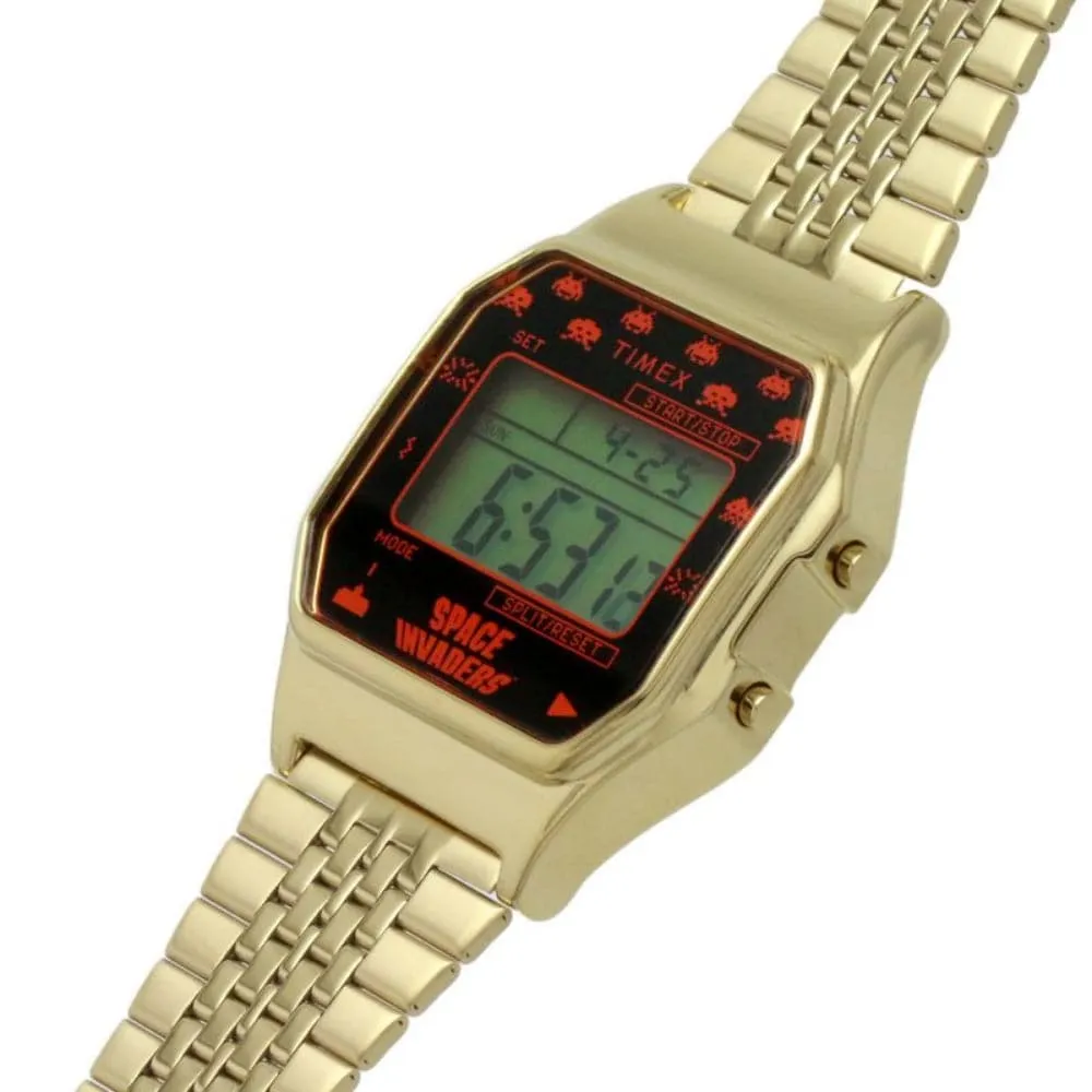Timex Space Invaders Digital Gold Stainless Steel Strap Men Watch TW2V30100
