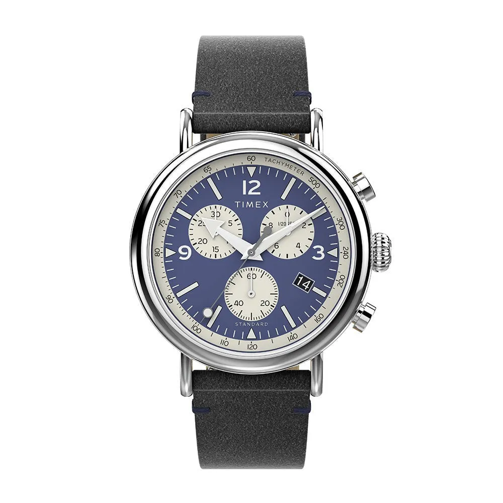 TIMEX STANDARD CHRONOGRAPH BLACK LEATHER BAND WATCH TW2V71100