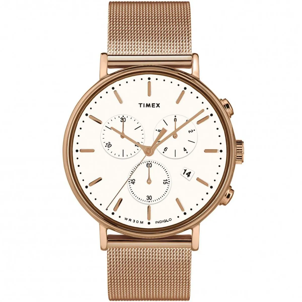 Timex Unisex Chronograph Watch - Fairfield Rose Gold Mesh Bracelet | TW2T37200VQ