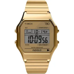 Timex Unisex Chronograph Watch - T80 Digital Dial Yellow Gold Bracelet | TW2R79000YB