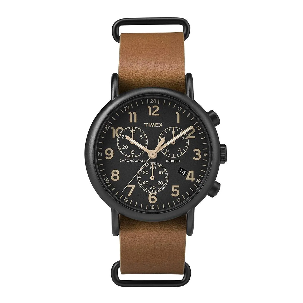 Timex Unisex Chronograph Watch - Weekender Black Dial Leather Strap | TW2P97500JV