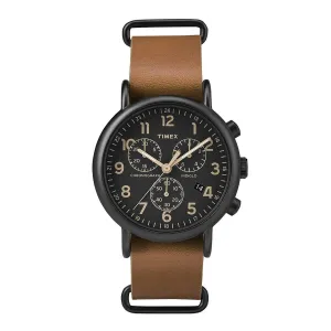 Timex Unisex Chronograph Watch - Weekender Black Dial Leather Strap | TW2P97500JV