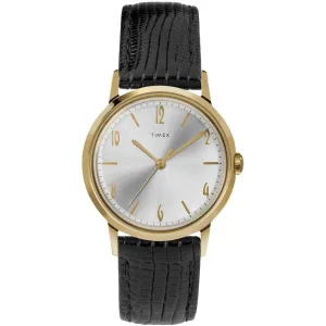 Timex Unisex Mechanical Watch - Marlin Silver Dial Black Leather Strap | TW2T18400ZV