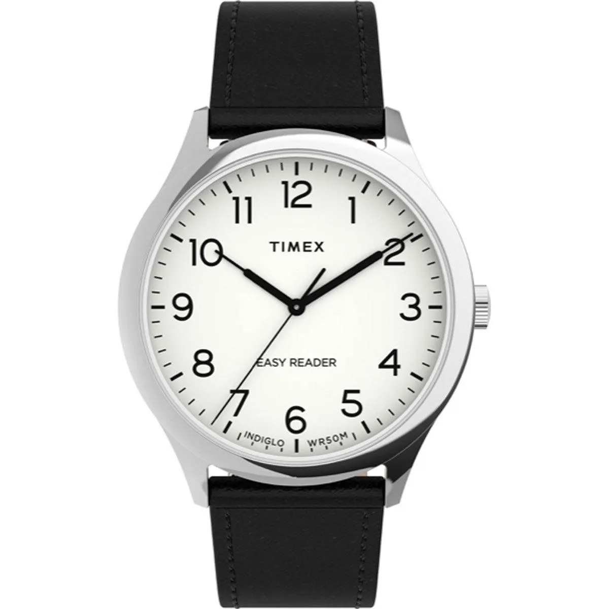 Timex Unisex Quartz Watch - Easy Reader White Dial Leather Strap | TW2U22100VQ